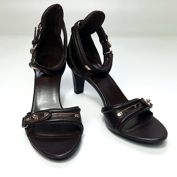 BALENCIAGA Leather Brown Buckle Strap Heels - Picture 1 of 10